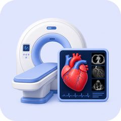 Ilustrasi pencitraan jantung canggih dengan CT scan dan ekokardiografi